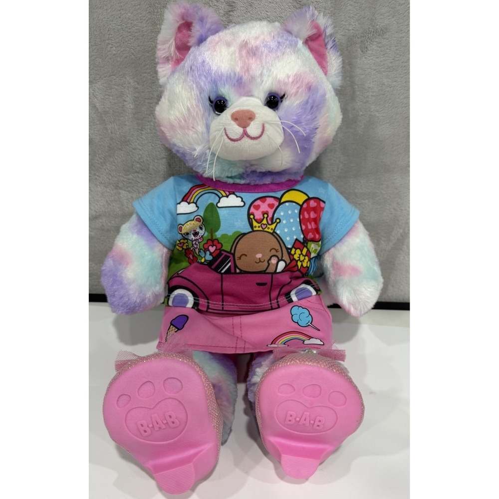 Build A Bear Pastel Swirl Kitty Cat Plush Pink Outfit Glitter Heels Rainbow BAB